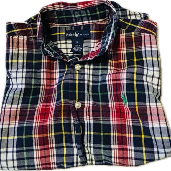 Boy's Ralph Lauren Short Sleeve Button Down Shirt. Size S- Burg/green/blue plaid - Picture 4 of 6